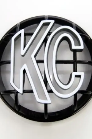 Handmade KC HiLiTES 5in. Round ABS Stone Guard for Apollo Lights (Single) - Black w/White KC Logo