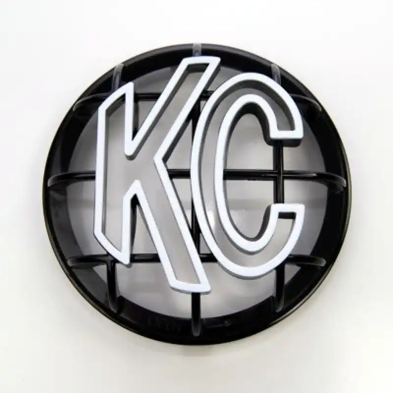 Handmade KC HiLiTES 5in. Round ABS Stone Guard for Apollo Lights (Single) - Black w/White KC Logo
