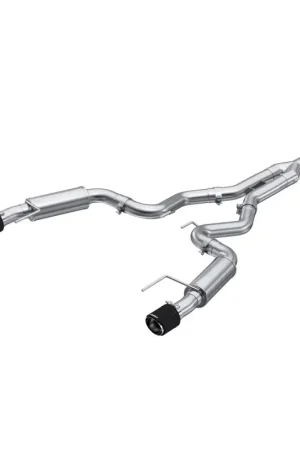Money Back Guarantee MBRP 19-22 Ford Mustang 2.3 EcoBoost 3in Cat-Back Dual Split Rear w/4.5in Carbon Fiber Tips (Race)