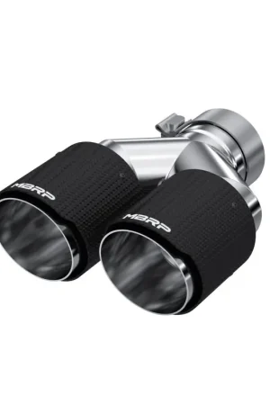Get Yours MBRP 3in ID / Dual 4in OD Out Staggered L 9.87in / R 9.37in Dual Wall Carbon Fiber Univ Exhaust Tip