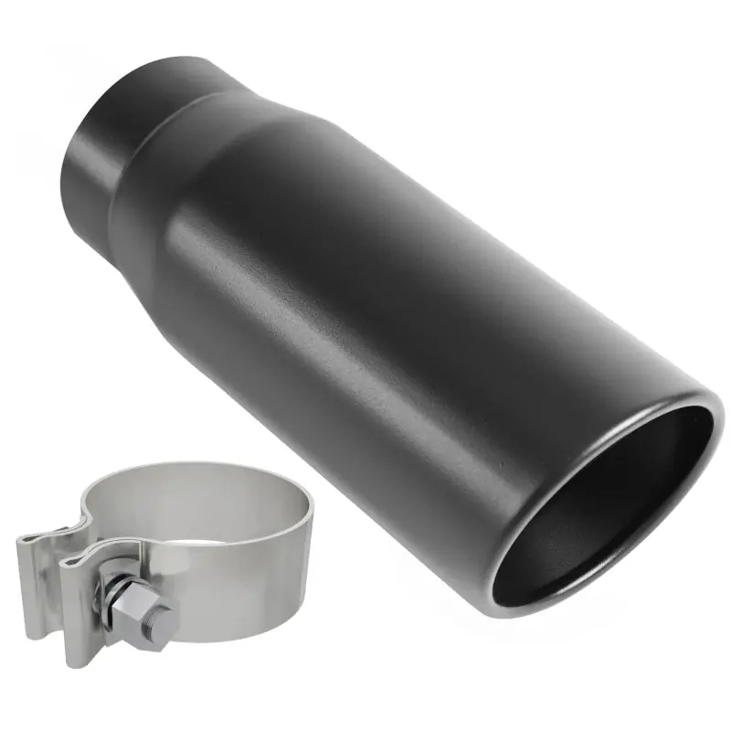 Exclusive MagnaFlow Tip Black Coatedw/ Clamp Single Wall Round Outlet 4in Diameter 3in Inlet 12in Length