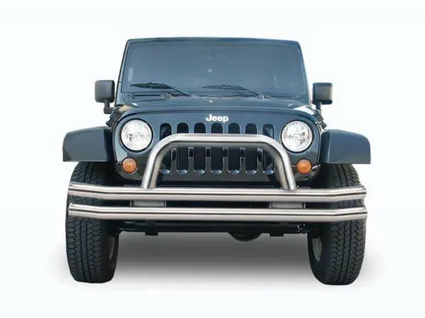 Free Returns Jeep Wrangler Rampage Double Tube Bumper - Front with Hoop - Stainless Steel - 86420
