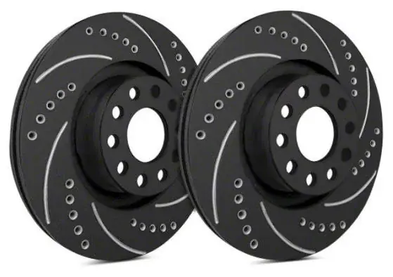 Certified SP Performance Cross-Drilled and Slotted Rotors with Black ZRC Coating; Rear Pair