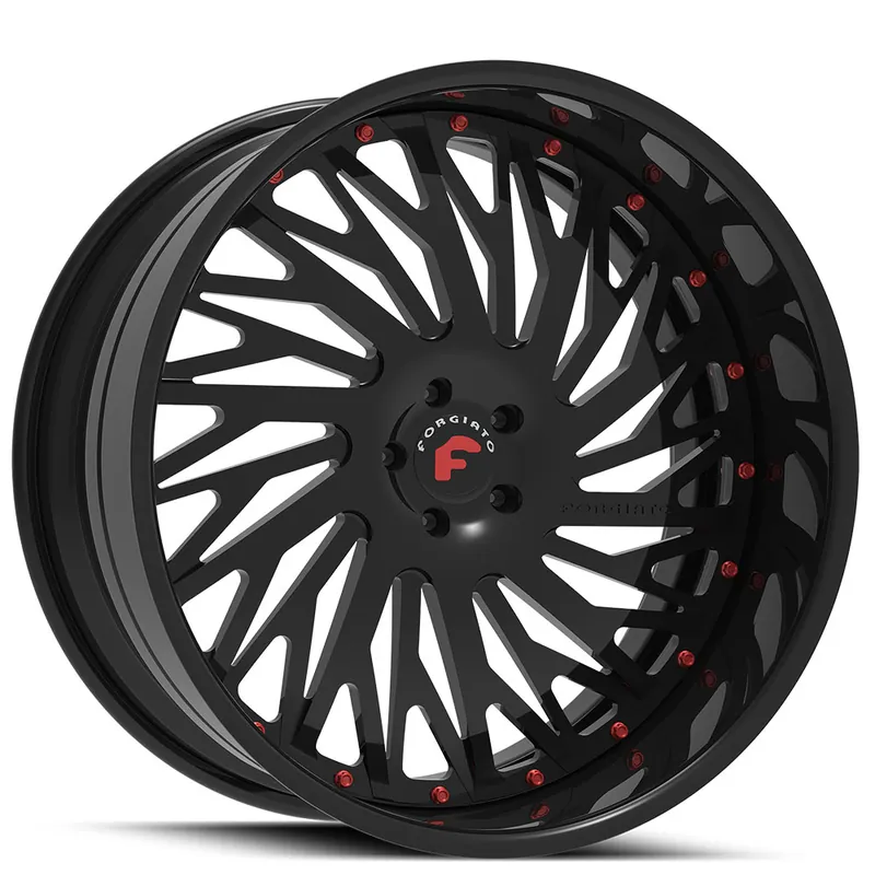 21" Forgiato Wheels Biaforca Satin Black Face with Gloss Black Lip and Red Rivets Forged Rims Final Sale