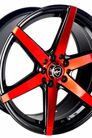 Premium 17" Elegant Wheels E002 Gloss Black with Candy Red Face Rims