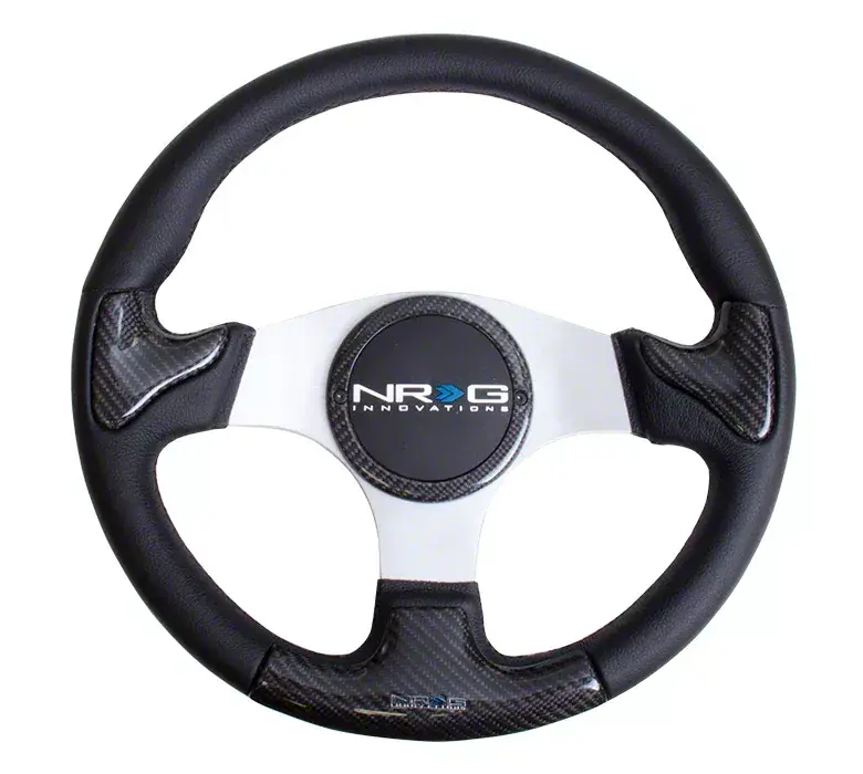 NRG Innovations 350mm Rubber Horn Steering Wheel; Silver Carbon Fiber Super Sale