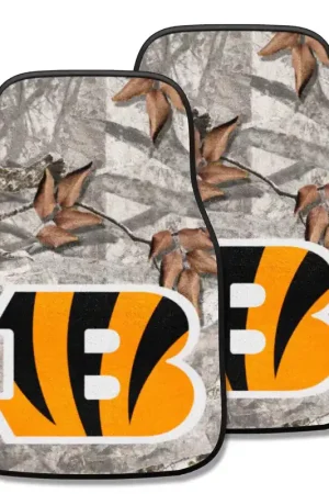 Carpet Front Floor Mats with Cincinnati Bengals Logo; Camo Secure Checkout