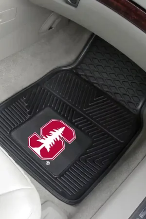 Hot Deal Vinyl Front Floor Mats with Stanford University Logo; Black