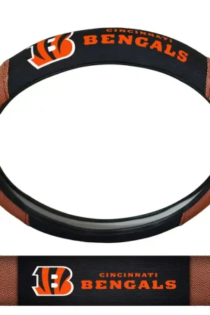 Affordable Grip Steering Wheel Cover with Cincinnati Bengals Logo; Tan and Black