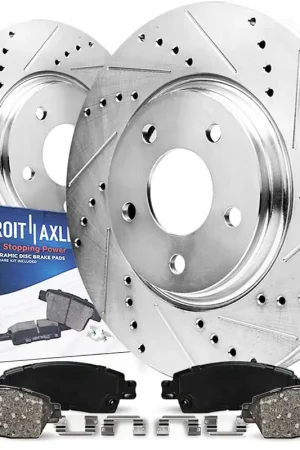 Fresh Stock 4pc Front Drilled Slotted Rotors and Ceramic Brake Pads Kit