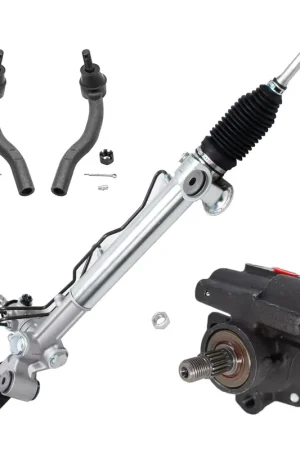 4pc Front Power Steering Rack and Pinion Pump Outer Tie Rods Suspension Kit Authentic