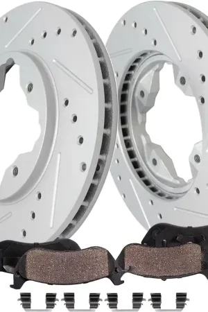 Brand New 4pc Front Drilled Slotted Rotors and Ceramic Brake Pads Kit