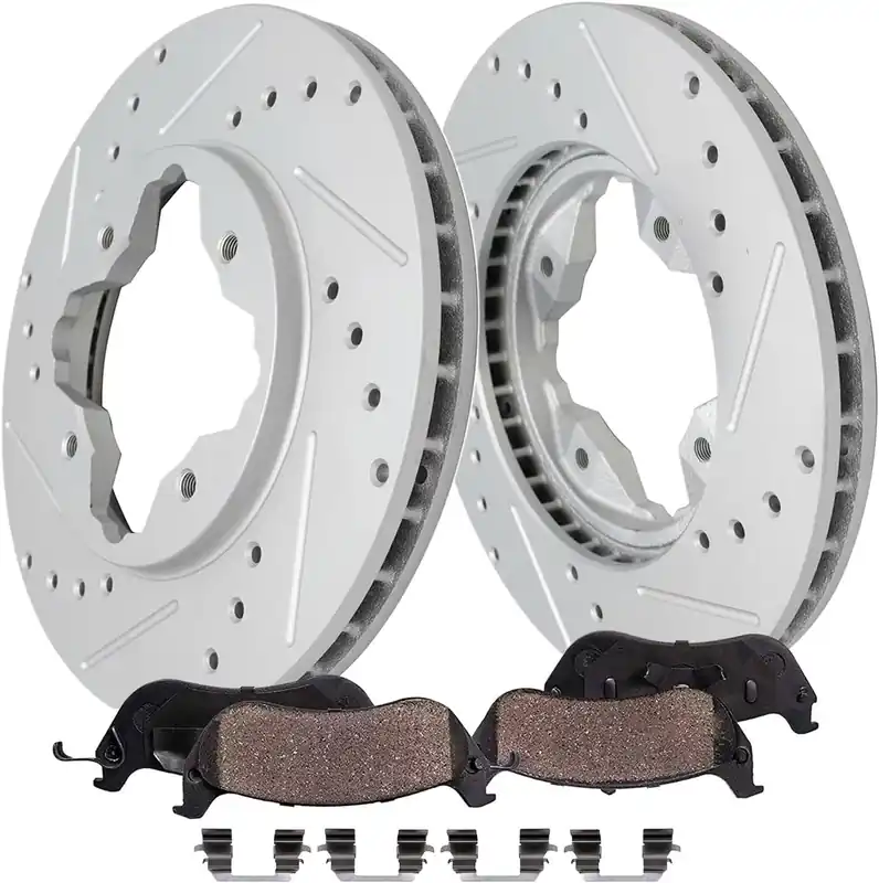 Brand New 4pc Front Drilled Slotted Rotors and Ceramic Brake Pads Kit