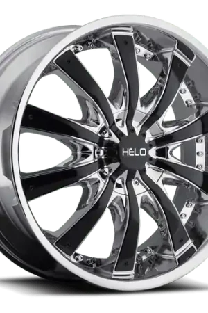 Flash Sale Helo HE875 5X112/5X114.3 20X8.5 +38 CHROME PLATED WITH GLOSS BLACK ACCENTS