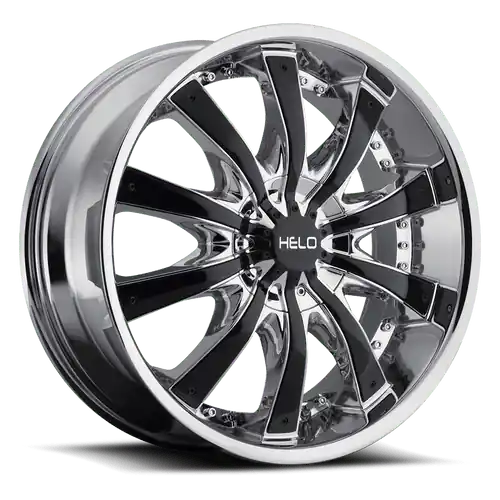 Flash Sale Helo HE875 5X112/5X114.3 20X8.5 +38 CHROME PLATED WITH GLOSS BLACK ACCENTS