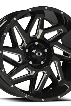 Bargain Vision Spyder 361 Wheel 22x12 5x139.7 Gloss Black Milled Spoke -51mm - FREE T-SHIRT INCLUDED!