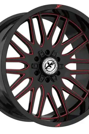 New Release Xf Off-Road Xf-240 Wheel 24x14 8x165.1 & 8x170 Gloss Black & Red Milled -76mm - MINIMUM PURCHASE OF 4 WHEELS