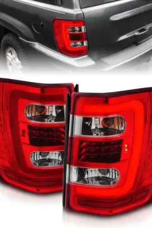 Latest ANZO 1999-2004 Jeep Grand Cherokee LED Tail Lights w/ Light Bar Chrome Housing Red/Clear Lens