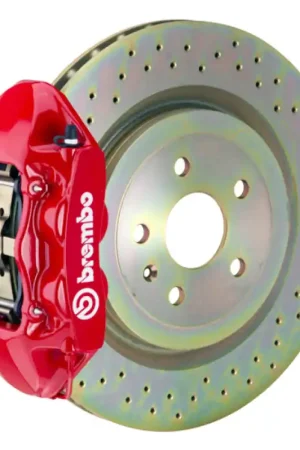 Best Price Brembo 10-15 Camaro V6 Rear GT BBK 4 Piston Cast 365x28 1pc Rotor Drilled-Red