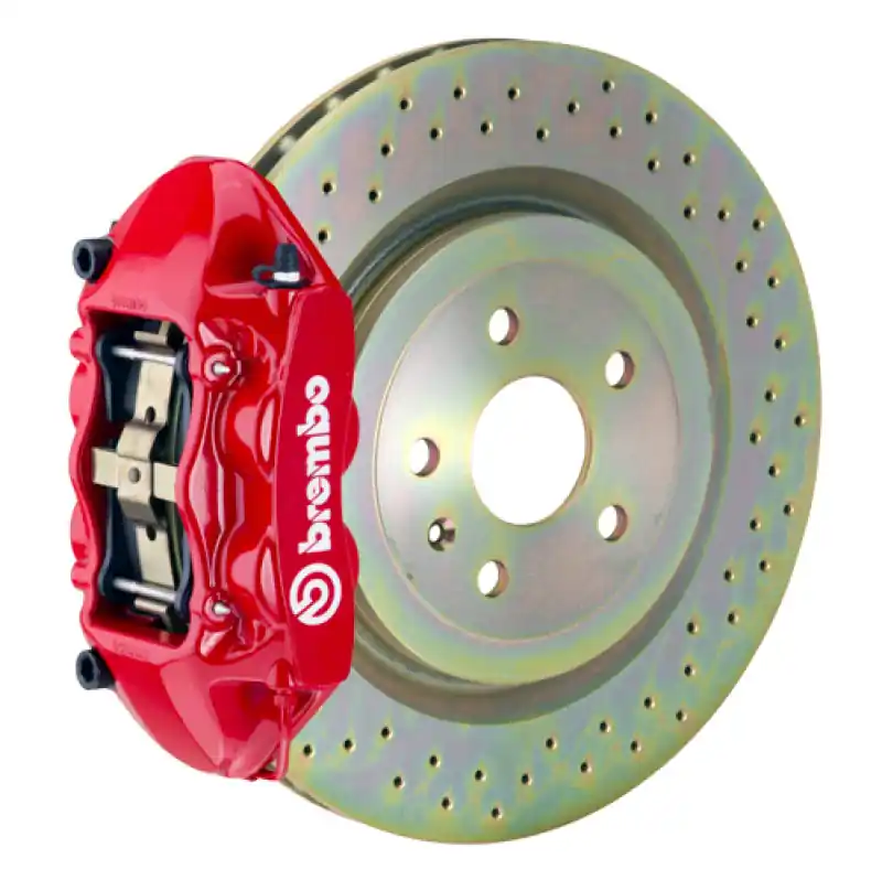 Best Price Brembo 10-15 Camaro V6 Rear GT BBK 4 Piston Cast 365x28 1pc Rotor Drilled-Red