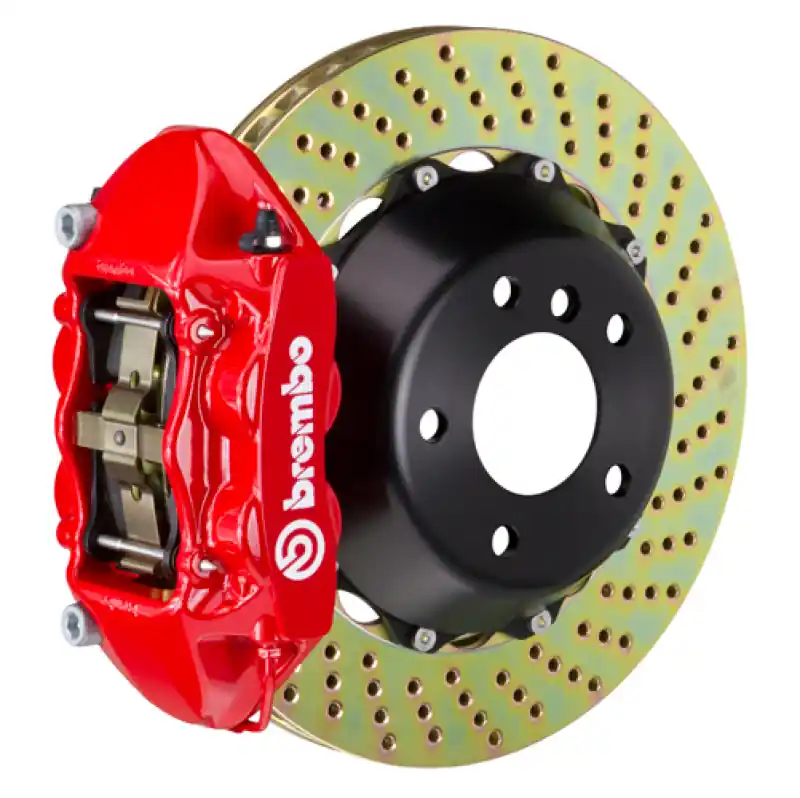 Brembo 03-09 Range Rover Rear GT BBK 4 Piston Cast 380x28 2pc Rotor Drilled-Red Free Returns