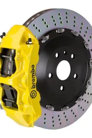 Brembo 17+ LC500/18+ LS500 Front GT BBK 6 Piston Cast 405x34 2pc Rotor Drilled- Yellow Hassle-Free Returns