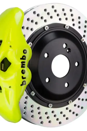 Get Yours Brembo 19+ 330i Rear GT BBK 4 Piston Cast 380x28 2pc Rotor Drilled-Fluo. Yellow