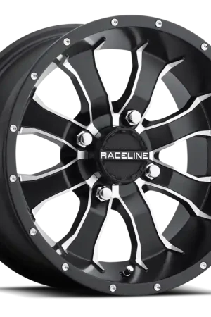 Raceline A77 Mamba 9x8in / 4x110 BP / -34.5mm Offset / 83.8mm Bore - Black & Machined Wheel Luxury