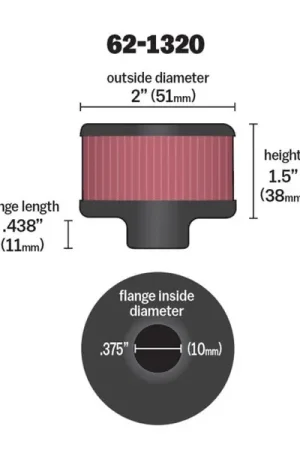 K&N Clamp On Rubber Base Crankcase Vent Filter 0.375in Flange ID x 2in OD x 1.5in Height Bargain
