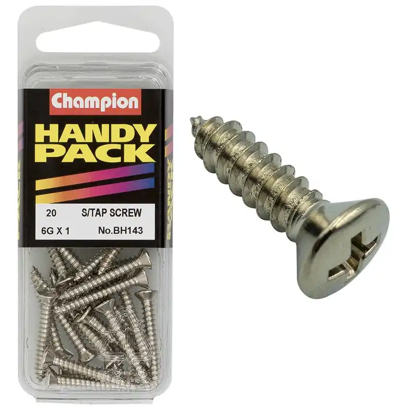 Special Discount Champion Pack of 20 6G x 25mm Philips Raised Head, Nickel Plated Self Tapping Screws - BH143