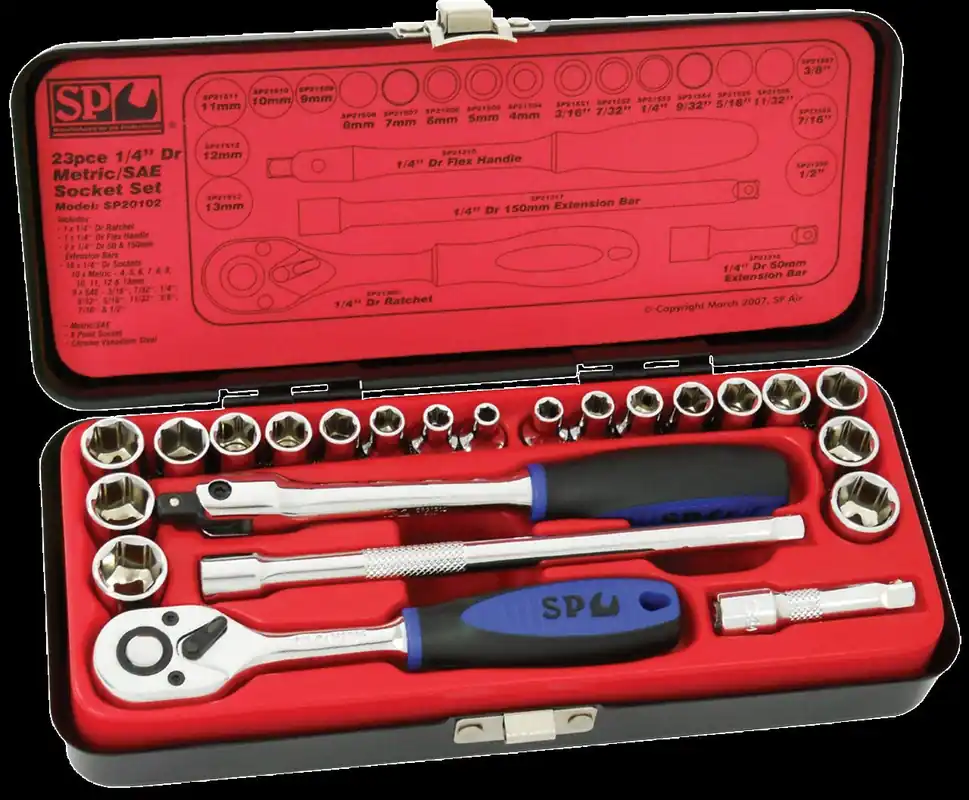 SP Tools 1\\/4Dr 6pt 23pc Metric\\/SAE Socket Set - SP20102 Worldwide Shipping