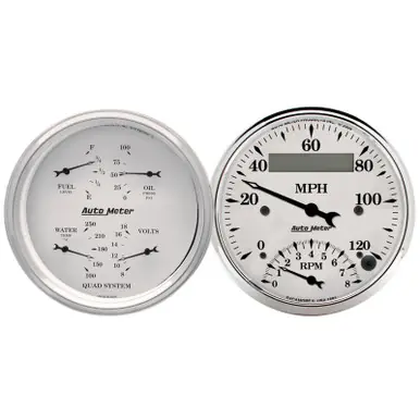 Holiday Sale AutoMeter Gauge Kit 2 Pc. Quad & Tach/Speedo 3-3/8in. Old Tyme White - 1620