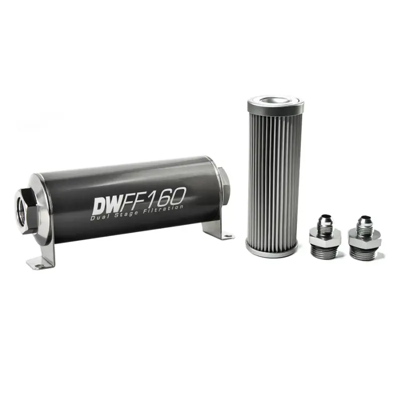 New Release Deatschwerks In-Line Fuel Filter Element and Housing Kit Stainless Steel 10 Micron 160mm