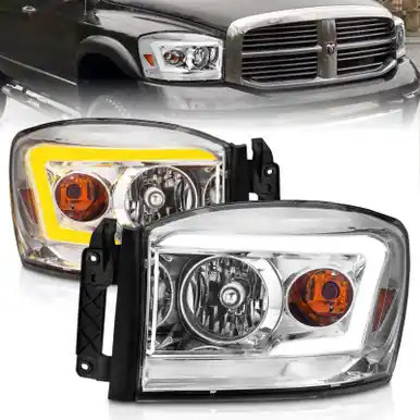 Anzo 06-09 Dodge RAM 1500/2500/3500 Headlights Chrome Housing/Clear Lens (w/Switchback Light Bars) - 111527 Limited Offer
