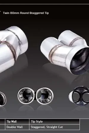 XForce Universal Tips - 3in Inlet/Twin 80mm Straight-Cut Round Staggered Tip Free Shipping