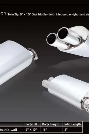 Seasonal Sale XForce 3.5in Inlet Straight-Cut Twin Tip, 6in x 10in Oval Muffler with Flange
