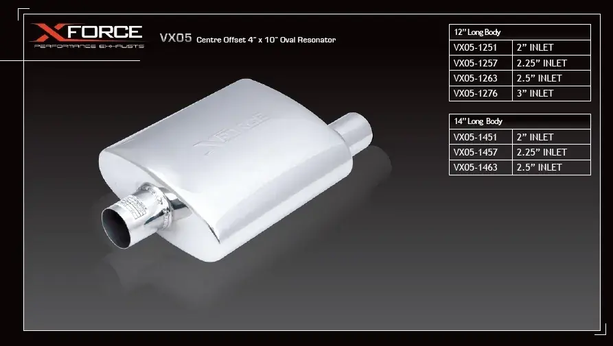 Luxury XForce Universal Muffler - 2.5in Inlet Centre Offset 4in x 10in Oval Resonator