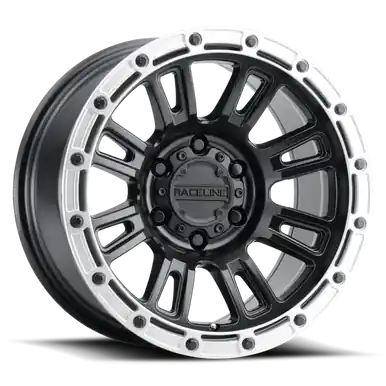 Raceline 956BS Compass 18x9in / 5x150 BP / 18mm Offset / 110.3mm Bore - Black & Silver Lip Wheel - 956BS-89051+18 Clearance