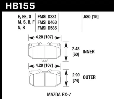 Hawk 1990-1990 Mazda RX-7 GXL (w/Elec Adjust Susp) HPS 5.0 Front Brake Pads - HB155B.580 Reduced Price