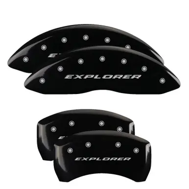 Best Choice MGP 4 Caliper Covers Engraved Front & Rear Explorer Black finish silver ch - 10229SXPLBK