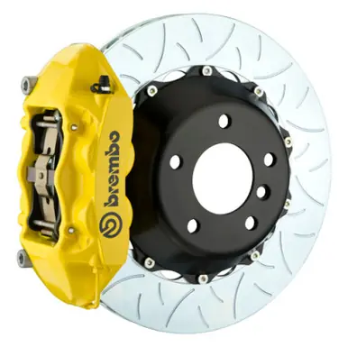 Handmade Brembo 15-23 Mustang Rear GT BBK 4 Piston Cast 380x28 2pc Rotor Slotted Type3- Yellow - 2P3.9045A5