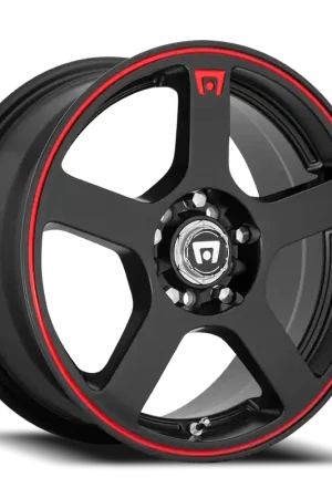 Secure Checkout Motegi MR116 FS5 MBR 18x8 +45 5x100/5x114.3mm 72.6mm Matte Black Red Stripe