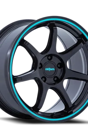 Secure Checkout Rotiform BPU RC208BL 18x9.5 +38 5x120mm 74.1mm Gloss Black Teal Stripe