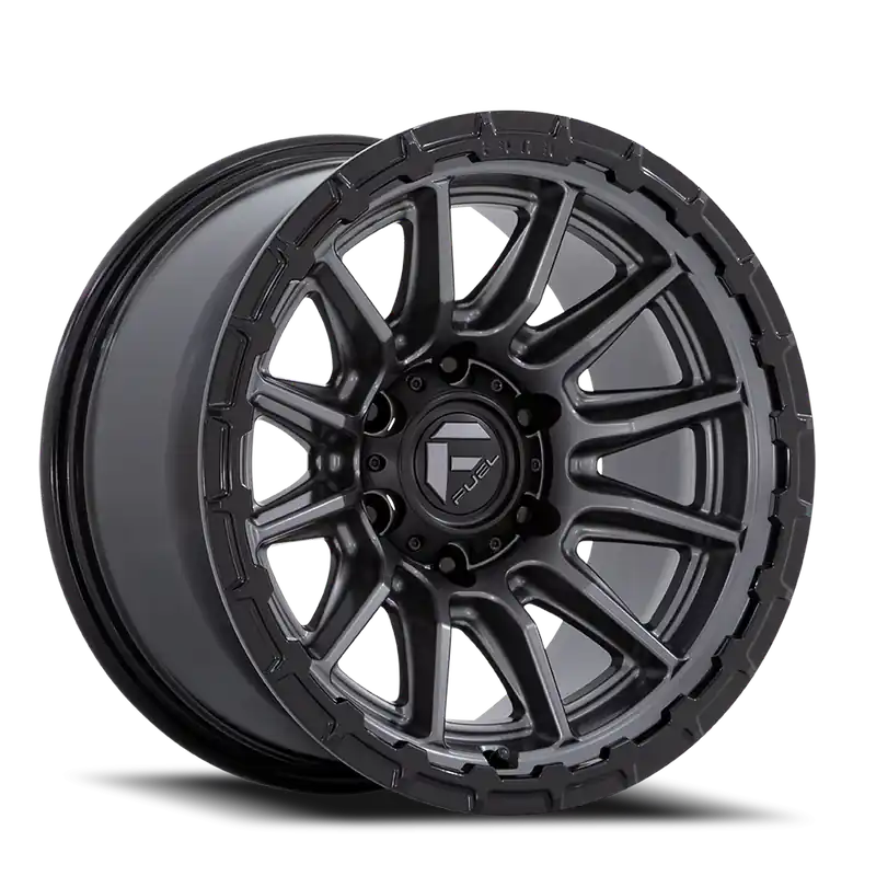 Free Returns Fuel Piston FC866 AB 17x9 -12 6x139.7mm 106.1mm Matte Gunmetal Gloss Black Lip
