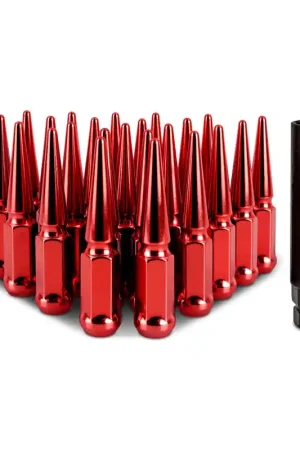 Mishimoto Mishimoto Steel Spiked Lug Nuts M12 x 1.5 24pc Set Red Next Day Delivery