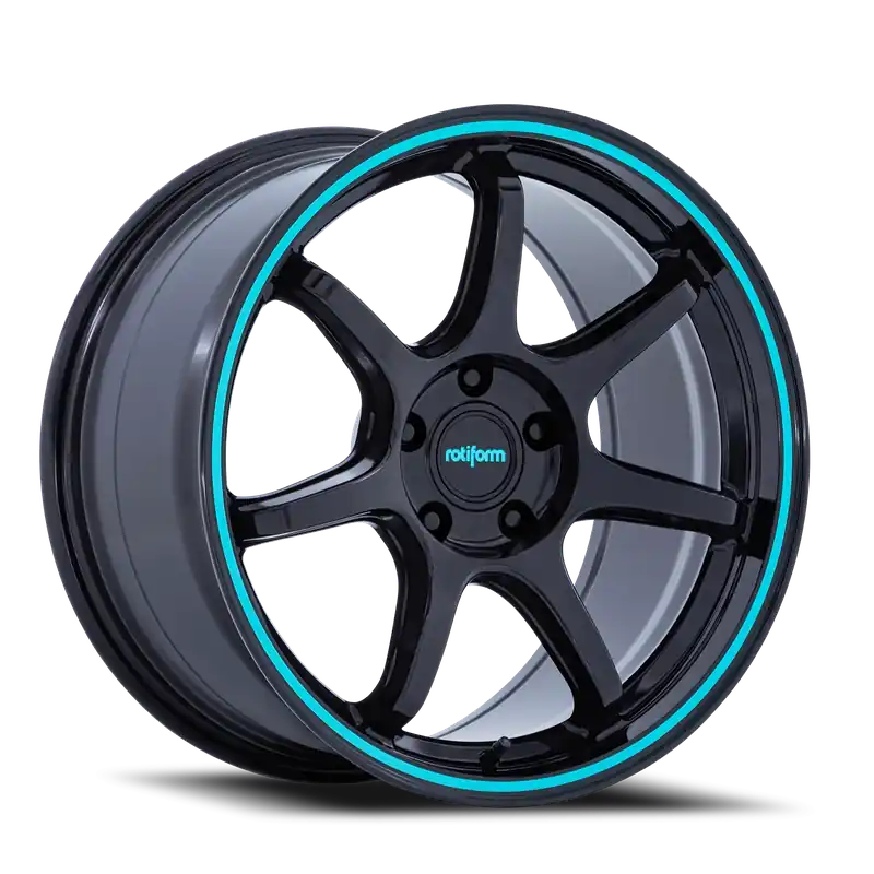 Rotiform BPU RC208BL 19x8.5 +25 5x112mm 66.56mm Gloss Black Teal Stripe Save Now