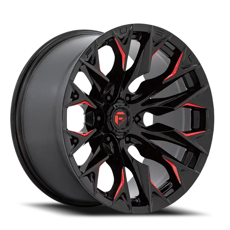 Fuel Flame 6 D823 20x9 +1 6x139.7mm 106.1mm Gloss Black Milled Candy Red While Supplies Last