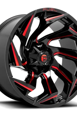 Fresh Stock Fuel Reaction D755 20x10 -18 8x180mm 124.3mm Gloss Black Milled-Red Tint